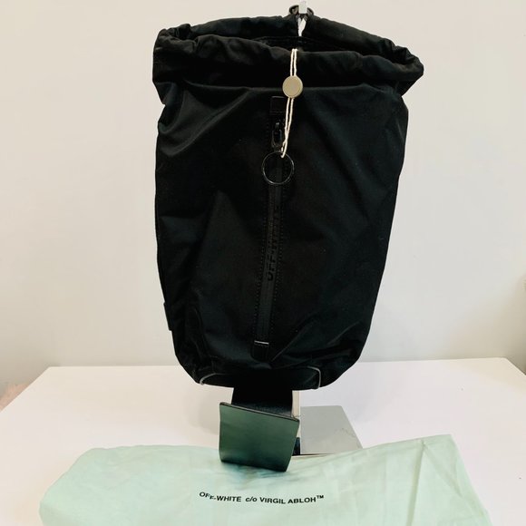 AUTH OFF-WHITE LEATHER TRIMMED LOGO PRINT SHELL BACKPACK W DUST BAG ITALY - Picture 3 of 11